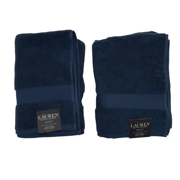 Lauren Ralph Lauren Wescott Bath Towels set of 2 Club Navy 100% Cotton NEW - Picture 1 of 6